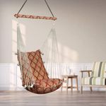Kkriya Home Decor Swing | Swing for Adult for Home | jhula for Balcony | Indoor & Outdoor Hanging Swing Chair with Wooden Rope.Washable | Portable | Handcrafted | Foldable .Made in India.