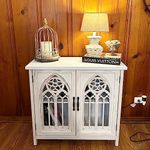 PHI VILLA Accent Cabinet Buffet Sideboard Credenza Corner Cabinet for Living Room Church Window White Storage Cabinet