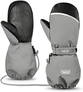 MCTi Kids Mittens Waterproof Winter Ski Warm Sherpa Lined Long Cuff with String (Gray, Small(Fits 12-16 years))