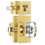 HIEMEY Glass Crystal Door Knobs with Deadbolt Lock Set Single Cylinder, Polished Brass