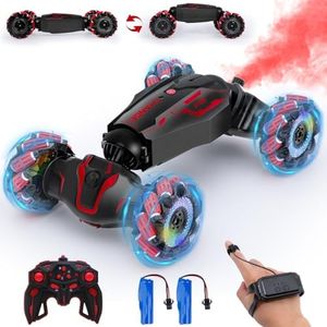 Yellcetoy Voiture Telecommandé avec la Main, RC Stunt Auto Tout Terrain 2,4 GHz 4WD Offroad RC Spray Car avec Musique et Lumière, Cadeau Enfants 6 7 8 9 10+ Ans Rouge