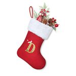 Homemari Personalized Christmas Letters Stockings 30cm Initial Monogram Embroidered Stocking with White Soft Plush Cuff Classic Stocking Tree Decorations for Christmas Holiday Xmas Gift D