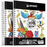 Artisto 9x12" Premium Sketch Book Set, Spiral Bound, Pack of 2, 200 Sheets (100g/m2), Acid-Free Drawing Paper, Ideal for Kids, Teens & Adults.