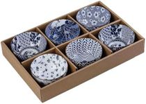 6 Pack Ceramic Bowls,Blue and White Japanese Ceramic Rice Bowls 10 oz,Ideal for Cereal, Soup, Dessert, Snack, Fruit, Salsa