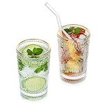 Water Glasses Drinking 400ML Gold Rim Vintage Tumblers Glass Set of 2 Tall Highball Glass for Juice Coffee Tea for Party, Bar