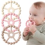 3 Pack Ring Teether, Silicone Teething Ring Toys for Babies 0-6 Months, Seposeve Baby Teethers 6-12 Months 12-24 Months, Easy to Grasp Toy for Baby Teething Relief, White Pink Coffee