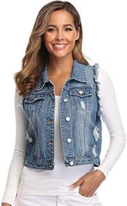 MISS MOLY Women's Denim Classic Vest Cotton Medium Blue Small
