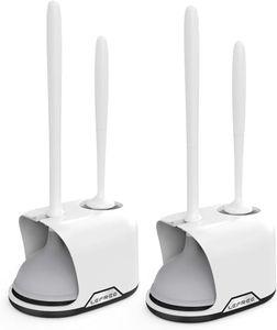 Lefree, 2 in 1 Toilet Brush and Plunger Set with Silicone Bristles, Plastic Material, Includes Holder, White/Black, for Deep Cleaning