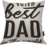 Beabes Happy Father's Day Durable Throw Pillow Case Voted Best Dad in The World Hand-Drawn Black Graphic Design Soft Square Cushion Case for Men Women Boys Girls Home Decor Cotton Linen 16x16 Inch