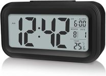 Upgraded Digital Alarm Clock, 4.3" LED Display with Temperature Larger Lound Light Control Portable Snooze Calendar Brightness with Battery Powered Alarm Clocks Bedside for Everyone (Black)