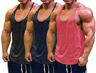 Muscle Cmdr Men's 3 Pack Stringer Tank Tops Bodybuilding Y-Back T-Shirts Gym Fitness (Black/Pink/Blue/Thin Shoulder,S)