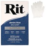 All Purpose Concentrated Rit Dye Powder Single Pack with Plastic Gloves for Clothing, Décor, and Crafts – Denim Blue