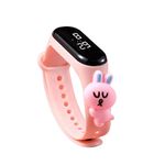 ZOVUTA Digital Dial Waterproof Stylish & Fashionable Wrist Smart Watch LED Band for Kids, Colorful Cartoon for Boys & Girls (Removable Silicon Strap) (Baby Pink Rabbit)