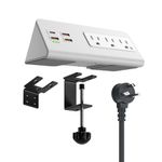 Power Charge Station Edge clamp Mount with USB-C Ports，Tabletop Surge Protector, Desk Clamp Power Sockets with 3 AC Outlets and 4 Fast Charging USB Ports for Home Office Hotel and Dormitory (White)