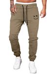 Meilicloth Mens Joggers Casual Cotton Pants Athletic Drawstring Jogger Sweatpants Trousers with Pockets Outdoor Jogging Workout Running Gym Regular Fit Khaki Pants Large