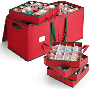 MaidMAX Christmas Ornament Storage Box Holiday Decoration Organizer, 128 Christmas Ball Accessories Holder with Adjustable Dividers, 8 Removable Trays, 600D Oxford, Zippered Closure (RED)