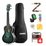 Donner Concert Ukulele Professional 23 Inch Mahogany Ukelele for Adult Beginner Kid Ukele Bundle with Online Lesson Gig Bag Aquila String Pick Tuner Strap Cloth DUC-200B Blue