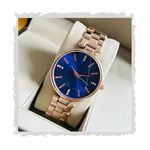 Acnos Premium Girl Wrist Watch Rose Gold Plated Analog Watch Diamond Studded Dial Blue Stylish Bracelet Strap Stainless Steel Band Perfect for Women