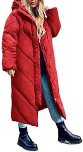 Flygo Womens Long Puffer Coat Long Sleeve Padded Winter Down Coats Hooded Parka Jacket(Red-M)