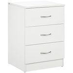 HOMCOM Bedside Table with 3 Drawers, Modern Wood Nightstand, Side Table with Anti-Tipping Design for Bedroom, White