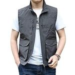 Travel Vest for Men with Pockets Outdoor Safari Vest Summer Cargo Vest Photo Windproof Vest Utility Lightweight Vest Volunteer Vest Grey XL