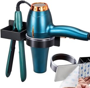 YYBO Soporte Secador de Pelo, Soporte Secador Pelo y Plancha, Soporte para Secador de Pelo de Acero Inoxidable, Soporte Plancha Pelo para Dormitorio Baño Peluquería, Negro