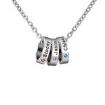 Ruibeila Personalized Engraved Name Beads Necklace, Custom Name & Birthstone Necklace Circle Pendant Necklace for Women, Mom, Grandma, Wife, Sister