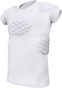 Exxact Sports Elite 6-Pad Adult Padded Football Shirt with Chest, Shoulder, Ribs & Spine Protection, Mens Football Padded Compression Shirt (White, Adult 2X-Large)