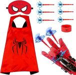 Spider Web Shooter, Spider Launcher Gloves Wrist Toys with Super-hero Cape Spider Mask Spider Wrist for Kids Boys Girls (6P Sucker Bullets+Cape)