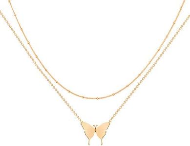 MEVECCO Layered Heart Necklace Pendant Handmade 18k Gold Plated Dainty Gold Choker Arrow Bar Layering Long Necklace for Women, Brass, Gold, Cubic Zirconia