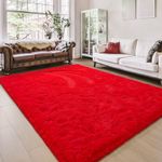 Amearea Premium Soft Fluffy Rug Modern Shag Carpet, High Pile, 4x5.3 Feet Fuzzy Shaggy Rugs for Bedroom Dorm Room Teen Apartment Decor, Comfortable Indoor Furry Carpets, Red