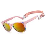 MAXJULI Baby Sunglasses with Adjustable Strap,BPA Free,Infant Newborn Shades 0-24 Months (Pink Stars/Gold)