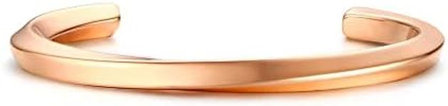 Puppy Concepts Men Stainless Steel Open Cuff Bracelet Simple Twist Flat Bangle Wristband V (Simple Twist Rose Gold)