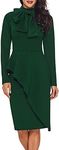 CICIDES Womens Tie Neck Peplum Waist Long Sleeve Bodycon Business Dress Amy Green Medium