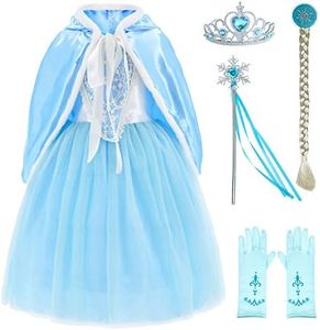 Snow Queen Princess Elsa Costumes Birthday Party Dress Up for Little Girls with Wig,Crown,Mace,Gloves Accessories 2T 3T (100cm)