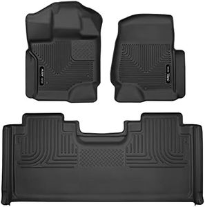 Husky Liners Weatherbeater Floor Mats | Fits 2017-2024 Ford F-250/F-350 Super Duty SuperCab with Factory Carpeting | Front & 2nd Row, 3-pc Black - 94071