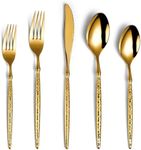 Lemeya 20-Piece Hammered Gold Silverware Set,18/10 Stainless Steel Forging Heavy Duty Cutlery Set for 4, Luxury Unique Flatware Set,Spoons and Forks Set,Mirror Polished,Dishwasher Safe