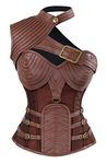 Charmian Women's Steampunk Gothic Heavy Strong Steel Boned Corset with Zipper Brown XXXXX-Large