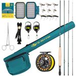 SF Fishing Rod Combo Starter Kit 4 Piece 5WT 9FT Emerald Green 24T Carbon Fiber Trout Fly Rod with Reel, Rod Case, Fly Box with Flies, Tapered Leader, Knot Tying Tools