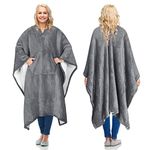 Sherpa Wearable Blanket Poncho for Adult Women Men,Wrap Blanket Cape with Pocket,Warm,Soft,Cozy,Snuggly,Comfort Gift,No Sleeves,Grey