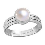 Aquagems Pearl/Moti 4.25 Ratti or 4 Carat Astrological Certified Natural Gemstone bis Hallmark 925 Sterling Silver Adjustable Ring for Women - nv2425