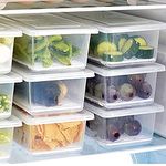 JASIFS Fridge Storage Box Fridge Organizer Food Storage Container, Stackable Plastic Fish, Meat, Vegetables & Fruits Freezer Storage Container (3), White