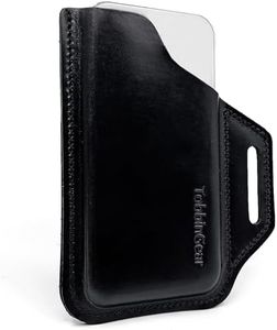 TobbinGear Leather Belt Phone Pouch, Left Handed Leather Cell Phone Holster, Universal Phone Case with Belt Loops, for Men and Women Black Large