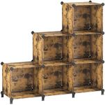 SONGMICS 6 Cube Storage Organizer, DIY Closet Shelf, Plastic Clothes Organizer, Modular Bookcase, 14.6 x 13 x 13 Inch Cubes, with Feet and Rubber Mallet, Rustic Brown ULPC206A01