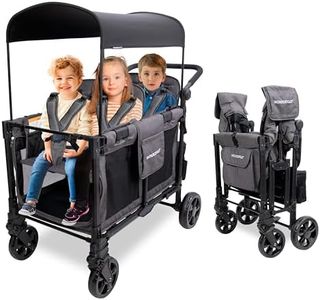 WONDERFOLD W4 Elite Pro Stroller Wagon (4 Seater) - Collapsible Wagon Stroller with Seats with 5-Point Harnesses, Adjustable Push Handle, and Adjustable Sun Canopy, Charcoal Gray