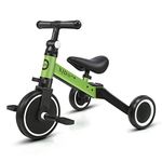 XJD 5 in 1 Kids Tricycles for 10 Month to 4 Years Old Toddler Bike Kids Trike Boys Girls Trikes for Toddler Tricycles Baby Bike Infant Trike with Adjustable Seat Height and Removable Pedal (Green)