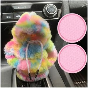 Winter Warm Car Gear Shift Hoodie, Gear Shift Cover Car Cup Coaster Set, Universal Car Shift Knob Hoodie, Mini Hoodie Automotive Interior Cute Gadgets Accessories