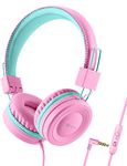 iClever HS14 Kids Headphones, Headphones for Kids with 94dB Volume Limited for Boys Girls, Adjustable Headband, Foldable, Child Headphones on Ear for Study Tablet Airplane School (Pink)