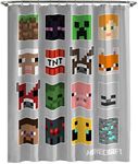 Jay Franco Minecraft Mobs and Blocks Shower Curtain & Easy Care Fabric Gamer Bath Curtain Features Creeper (Official Minecraft Product)