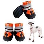 NeuWee Dog Shoes, Waterproof Non-Slip Dog Boots with 2 Adjustable Reflective Straps, 4PCS Dog Paw Protector for Small Medium Dogs 2.3"x 2.1"(L*W) (M, Orange)